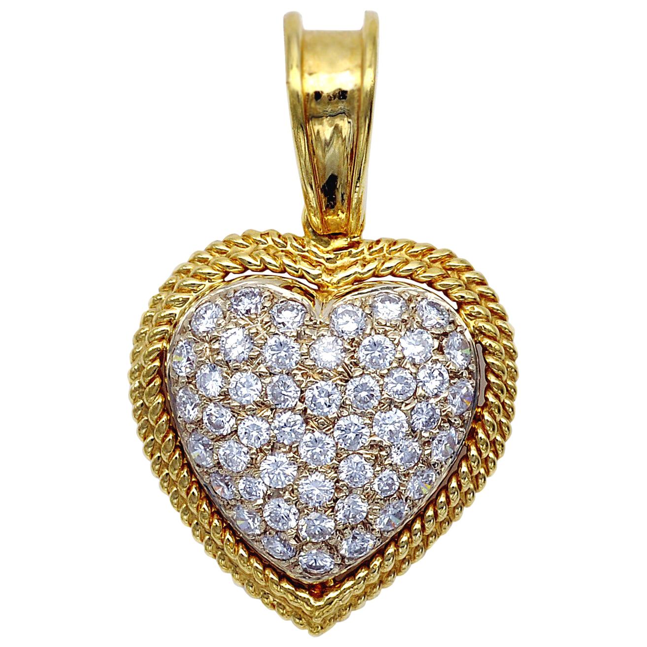18 Karat Gold Diamond Puff Heart Pendant