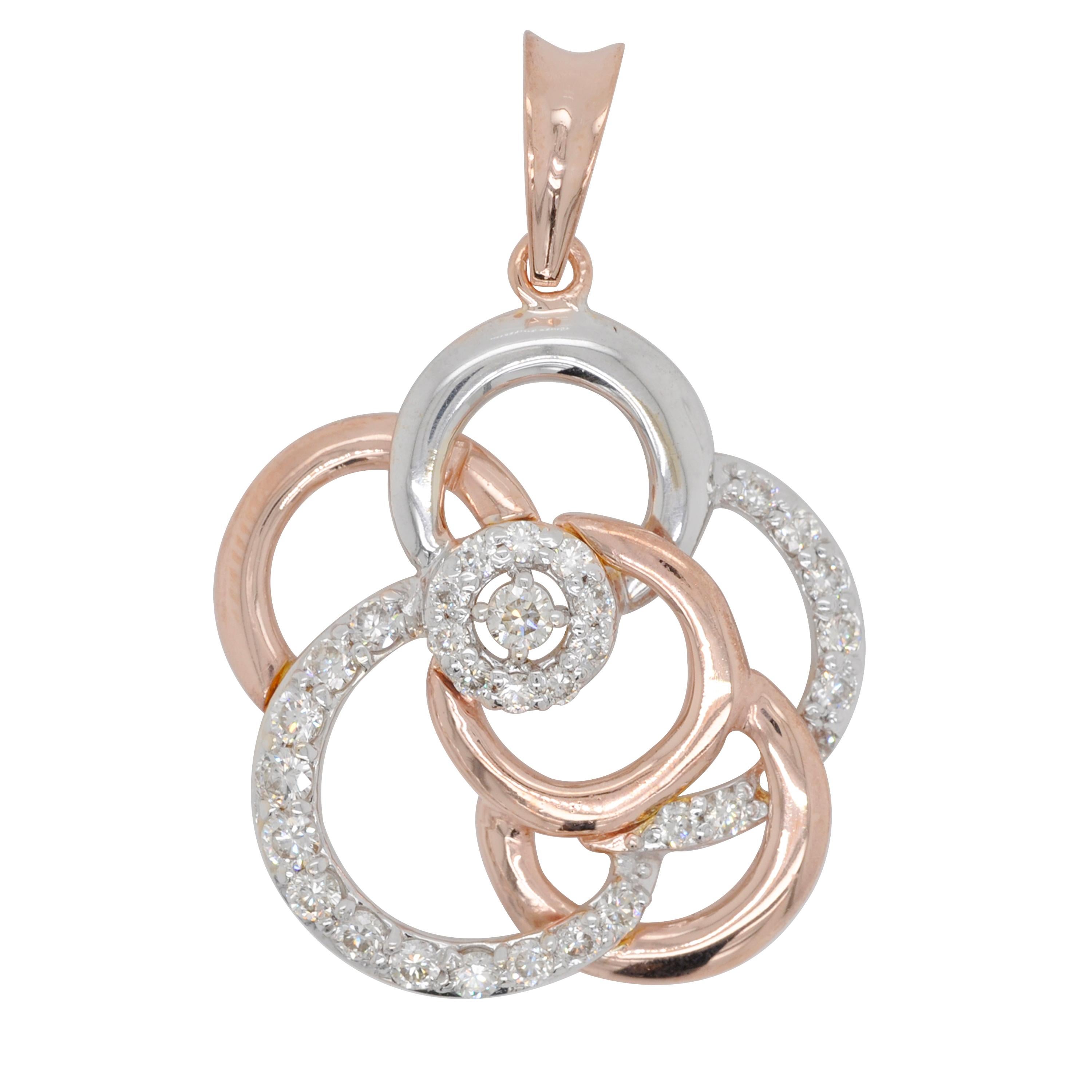 18 Karat Gold Diamond Rose Flower Pendant Necklace