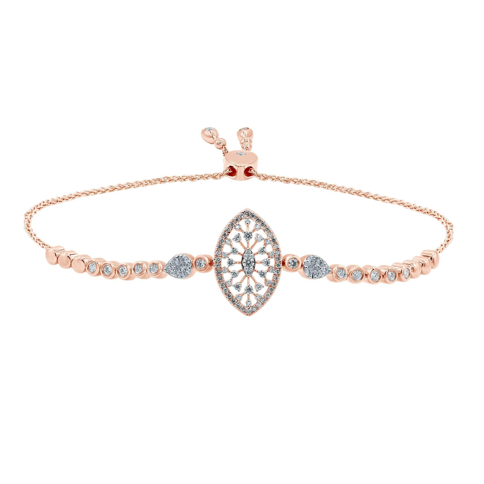 Women's 18 Karat Gold Diamond Round Snowflakes Bracelet For Sale
