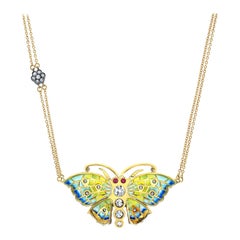 18 Karat Gold, Diamond, Ruby and Enamel Mosaic Butterfly Pendant 'Isabella'