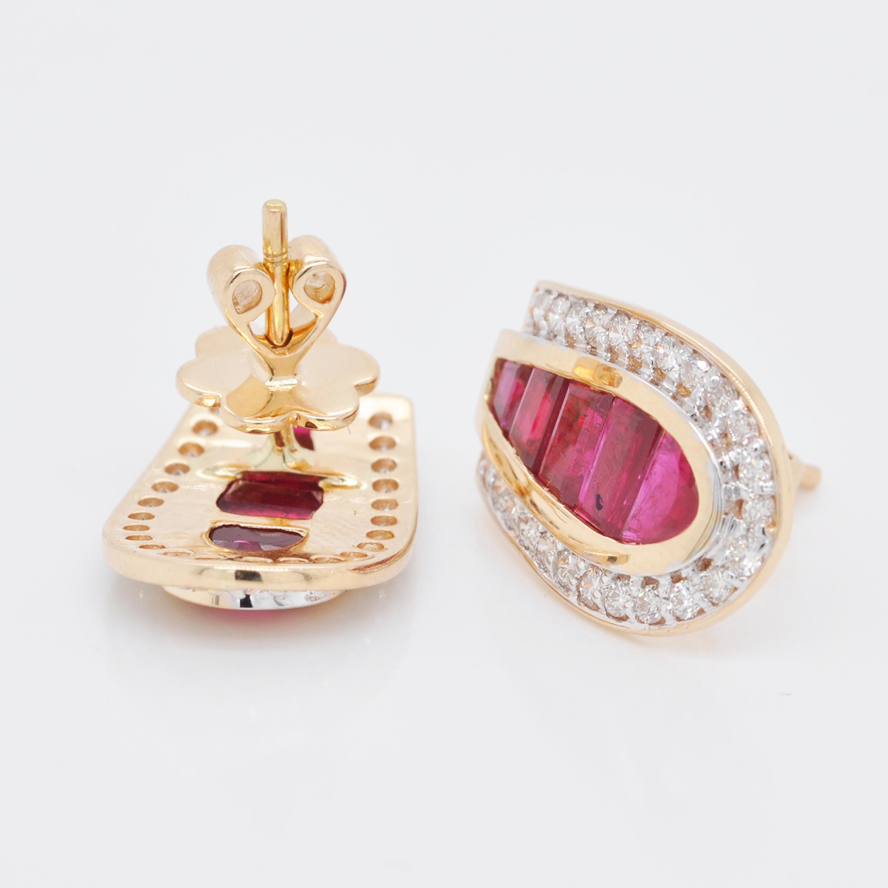 18 Karat Gold Diamond Burma Ruby Baguette Pendant Necklace Earring Ring Set 5