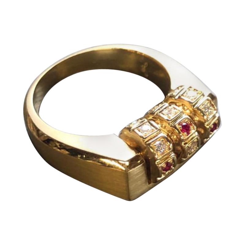 18 Karat Gold Diamond Ruby Code Ring For Sale