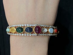 18k Gold Garnet Emerald Sapphires Catseye Pearl Coral Ruby Diamond Bracelet