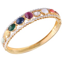 18k Gold Garnet Emerald Sapphires Catseye Pearl Coral Ruby Diamond Bracelet