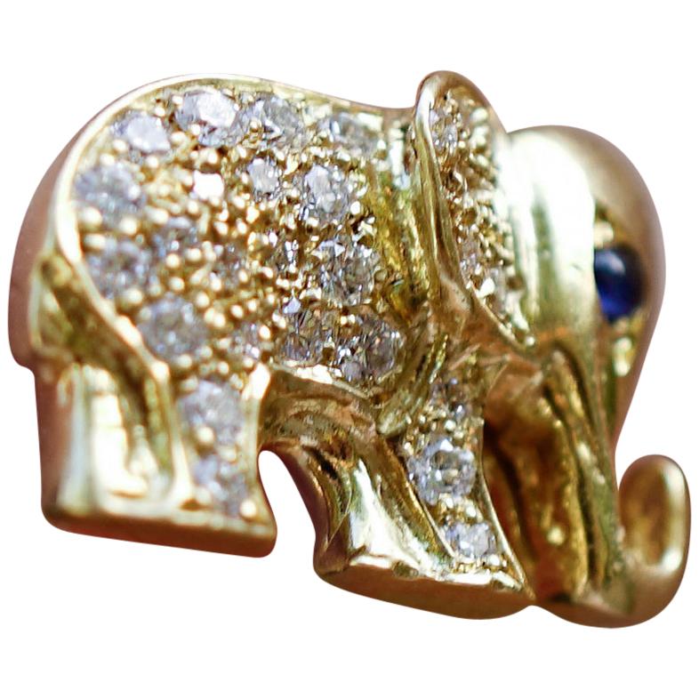 18 Karat Gold, Diamond, Sapphire and Enamel Elephant Earring 'Satao and Raja'