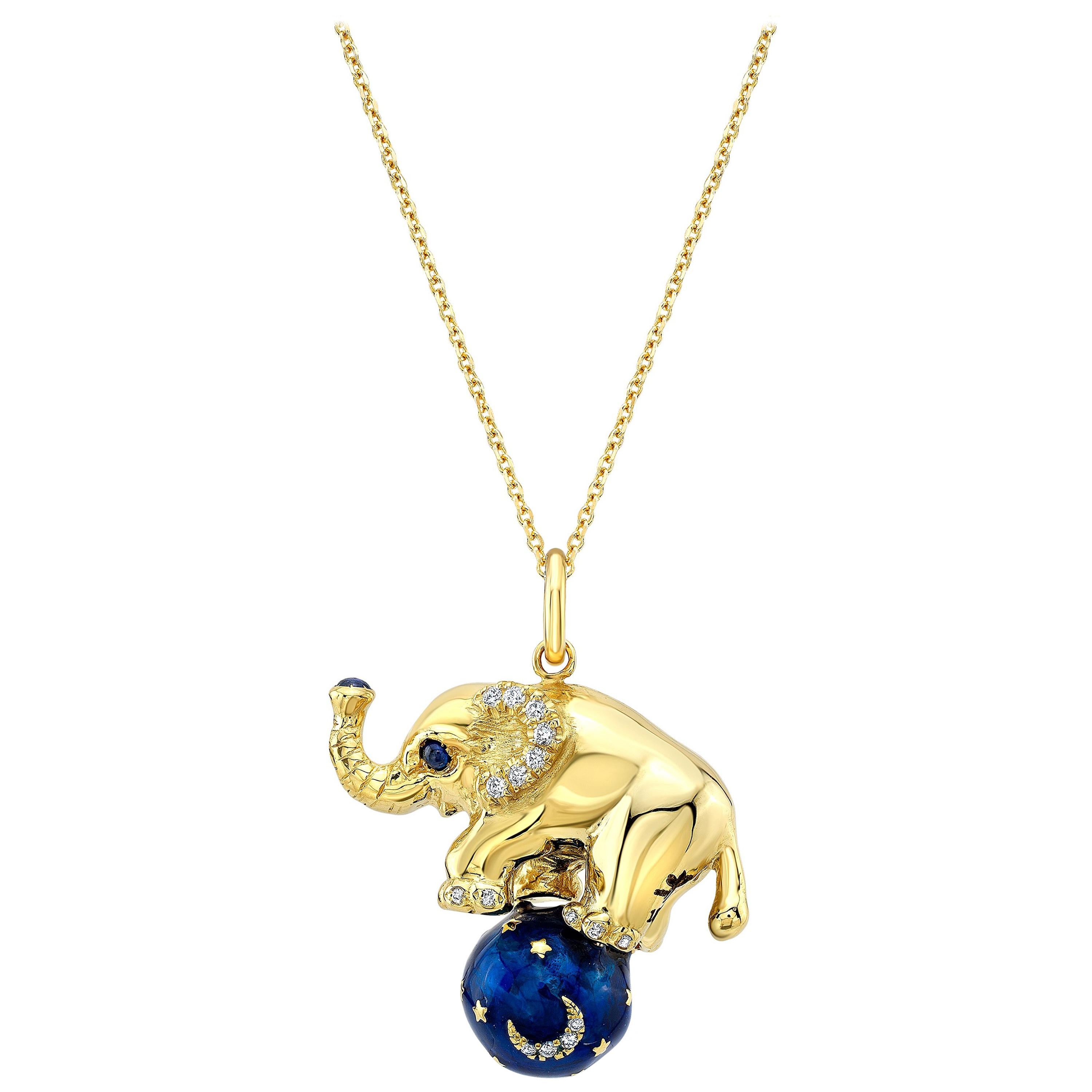 18 Karat Gold, Diamond, Sapphire and Enamel Elephant Pendant Necklace 'Tuffi'