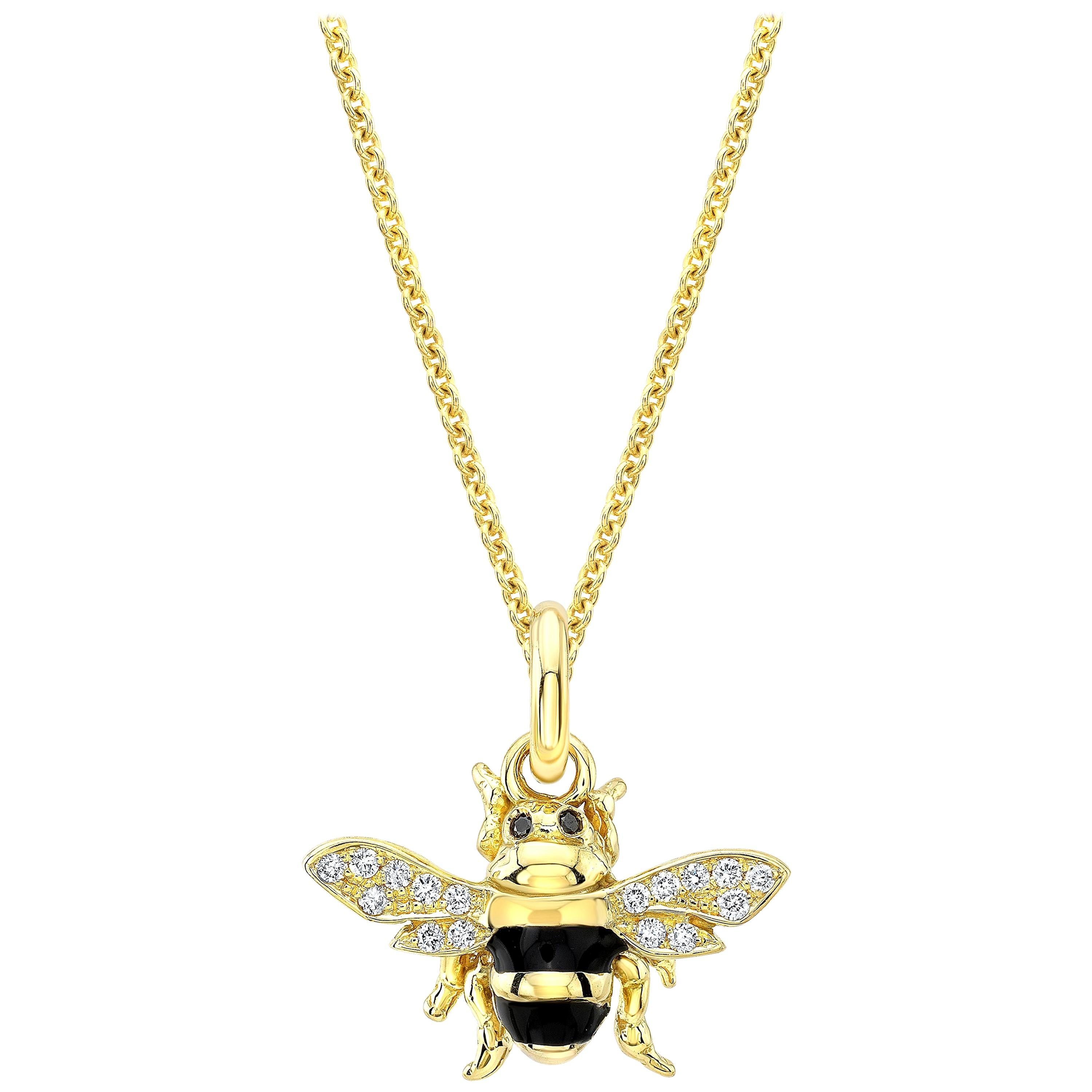 18 Karat Gold, Diamond, Sapphire and Enamel Pendant/Charm Necklace 'Honey Bee'
