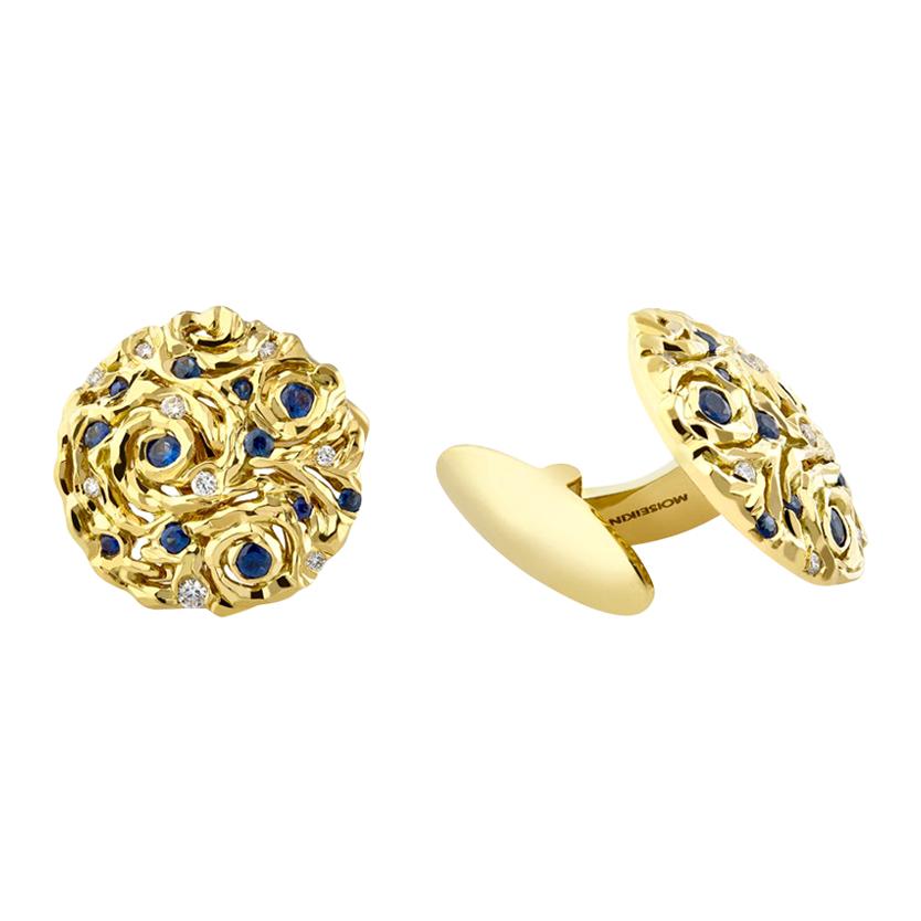 18 Karat Gold Diamond Sapphire Starry Night Cufflinks For Sale