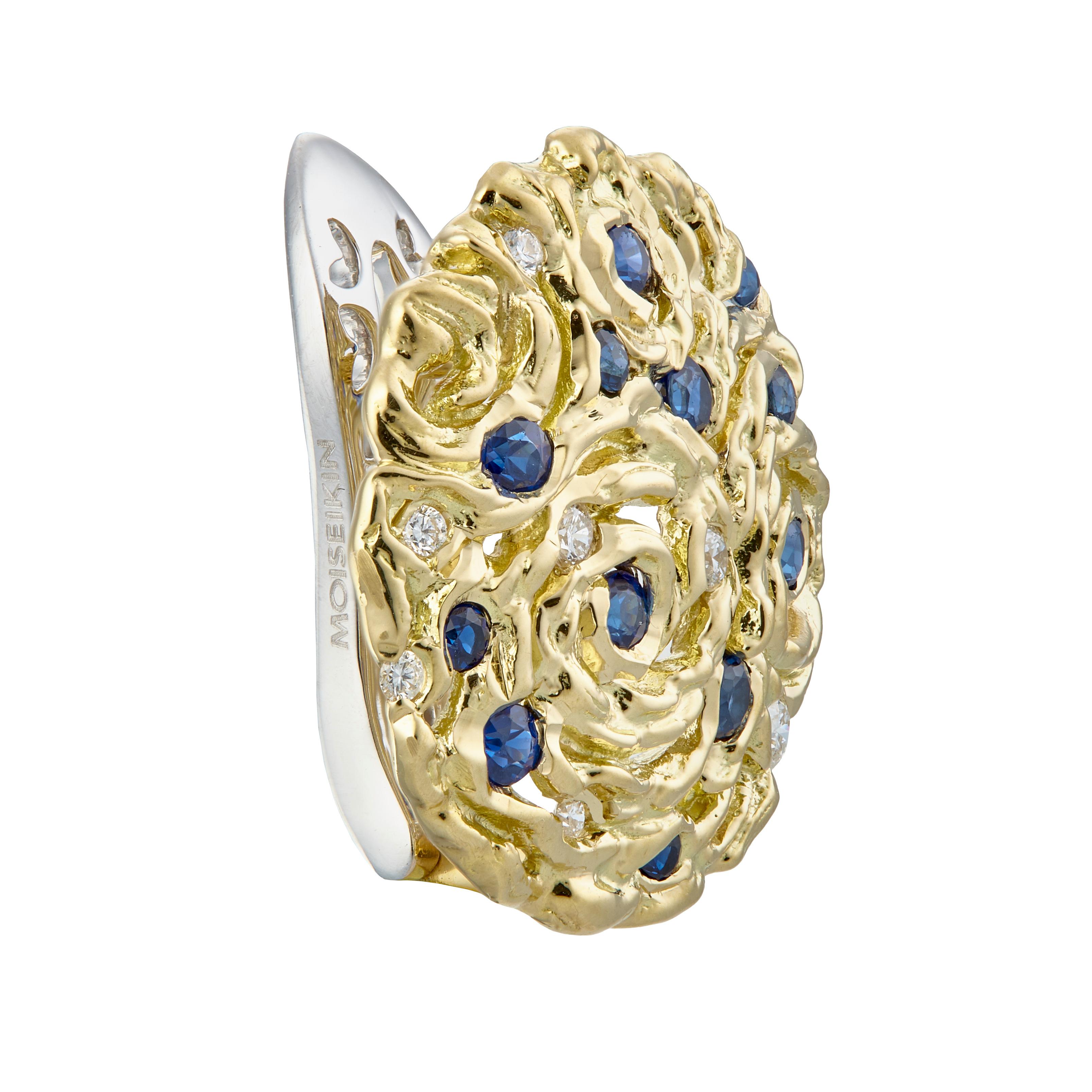 Contemporary 18 Karat Gold Diamond Sapphire Starry Night Earrings For Sale