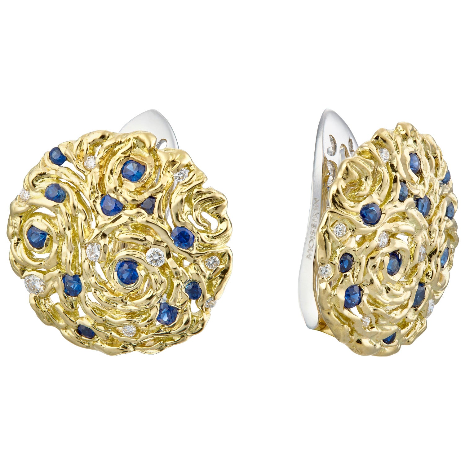 Boucles d'oreilles de nuit étoile en or 18 carats, diamants et saphirs - En  vente sur 1stDibs