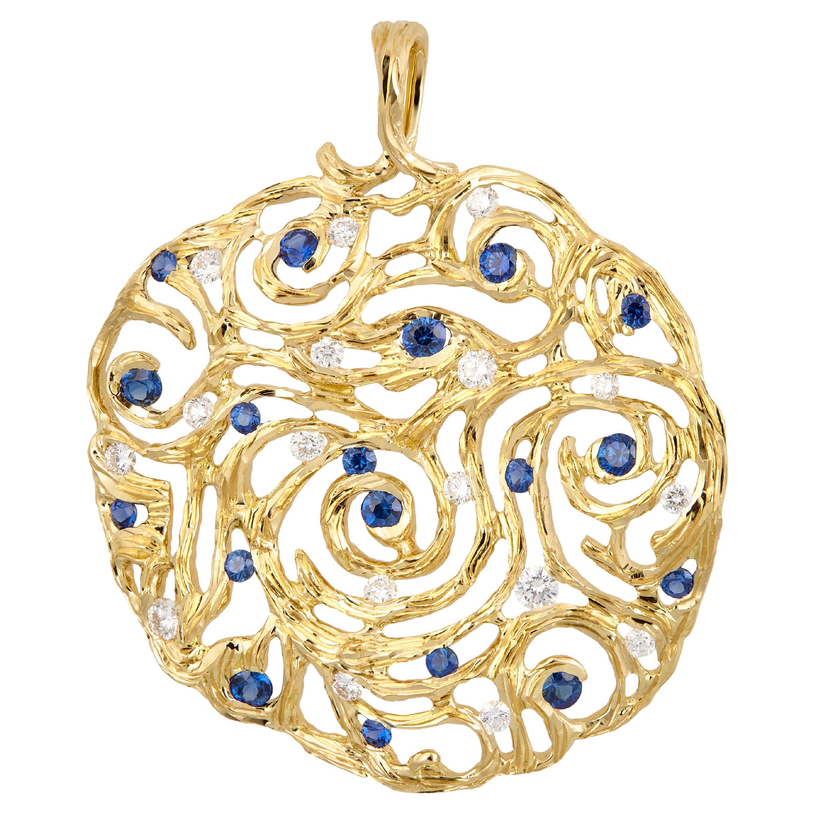 18 Karat Gold Diamond Sapphire Starry Night Pendant Necklace