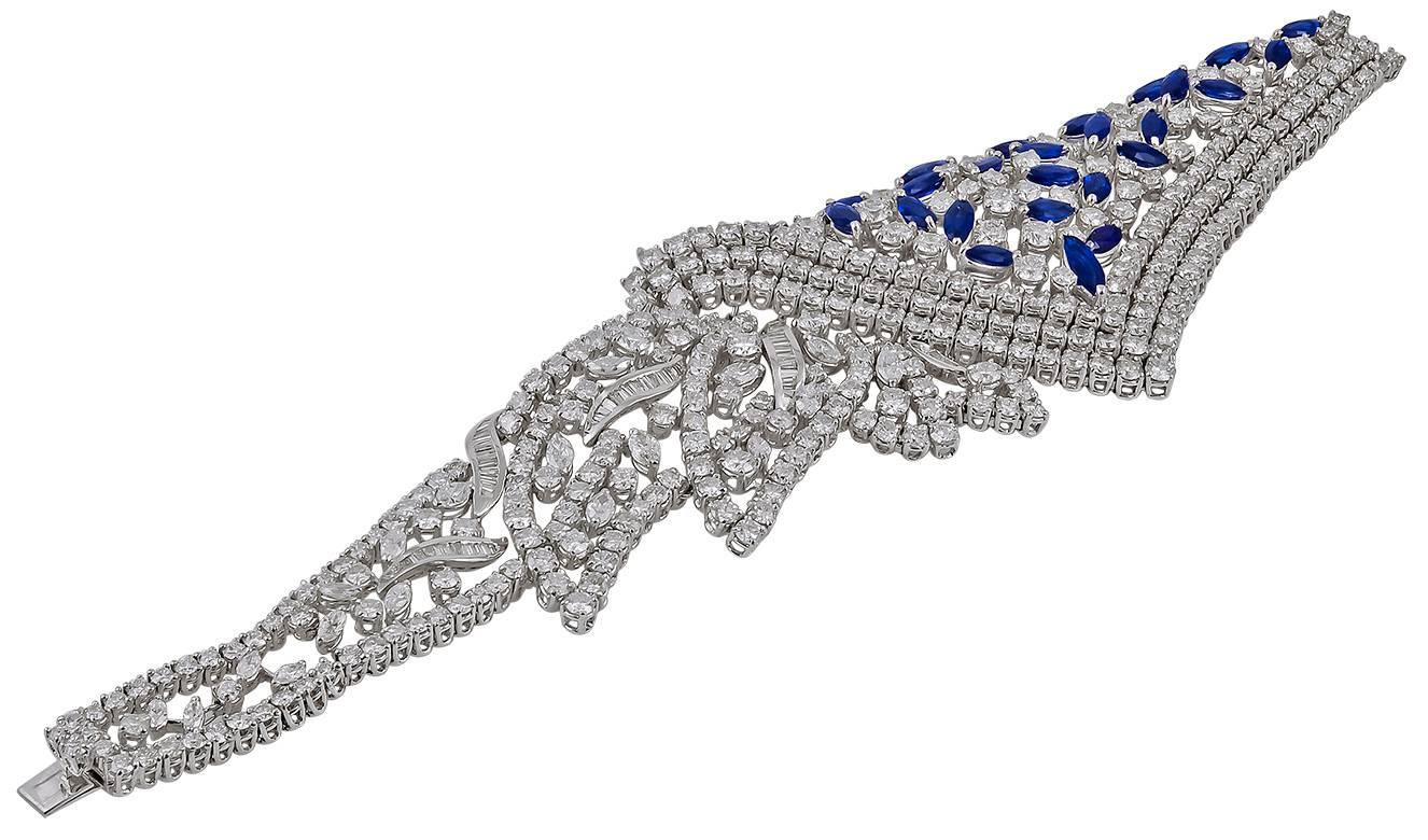  Diamond Sapphire Gold Foliate Design Necklace Suite  In Good Condition In New York, NY