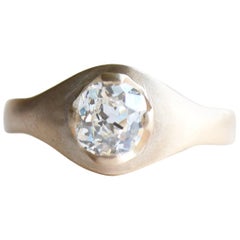 18 Karat Gold Diamond Signet Ring, GIA Certified 1 Carat Diamond Cocktail Ring