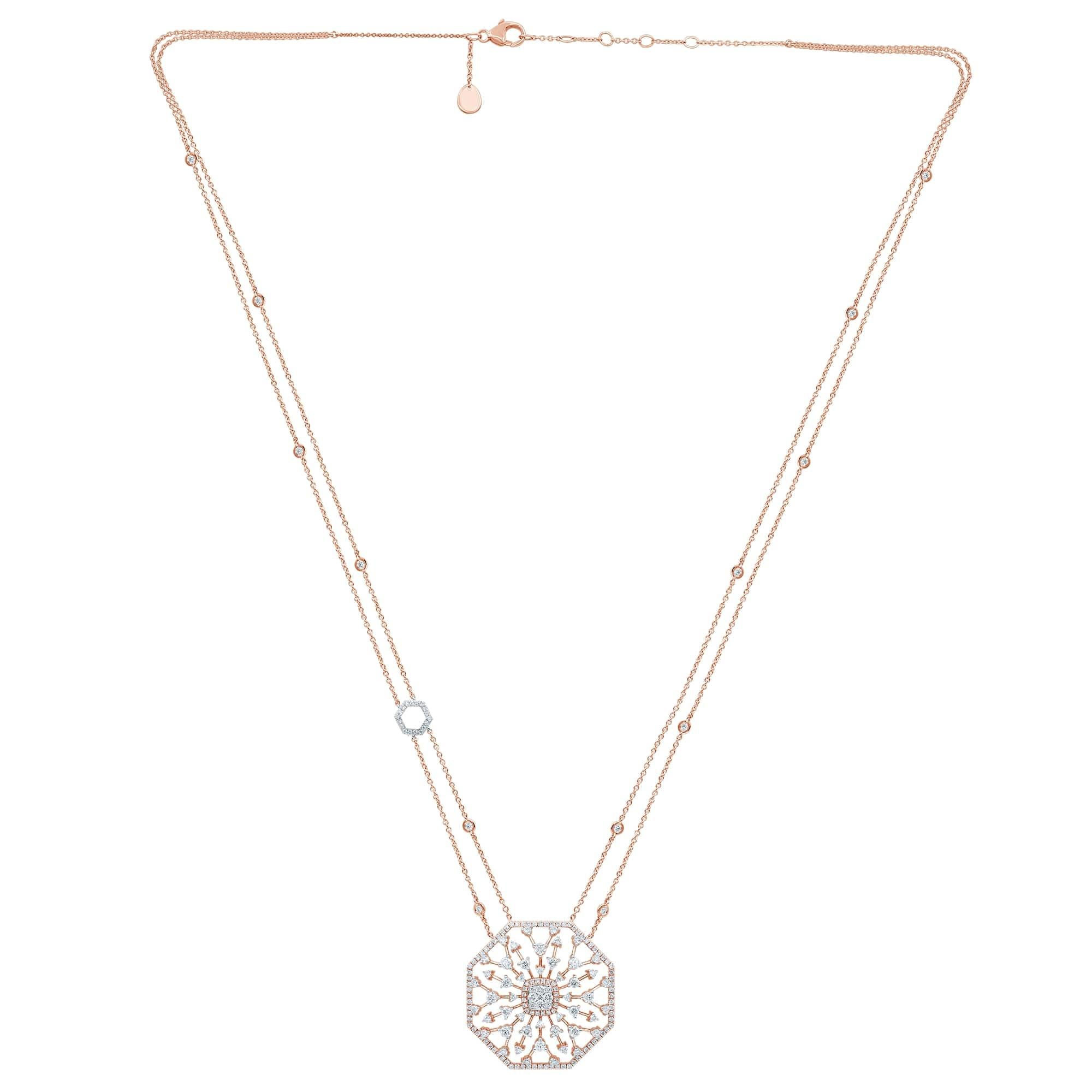 Grand collier pendentif flocon de neige en or 14 carats avec diamants Neuf - En vente à Hoffman Estate, IL