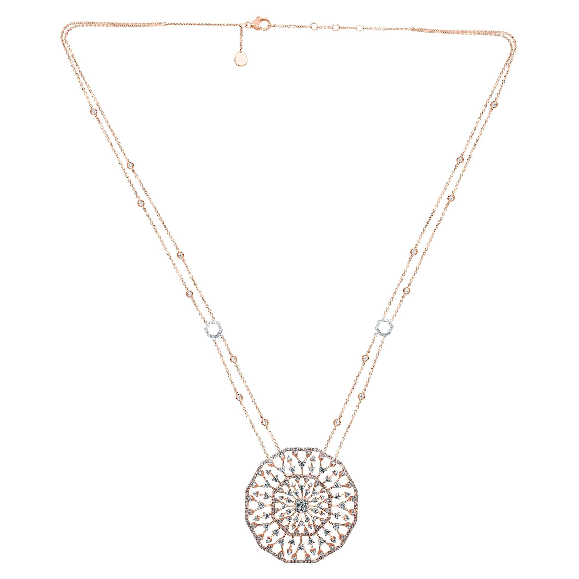 14 Karat Gold Diamond Snowflake Large Pendant Necklace