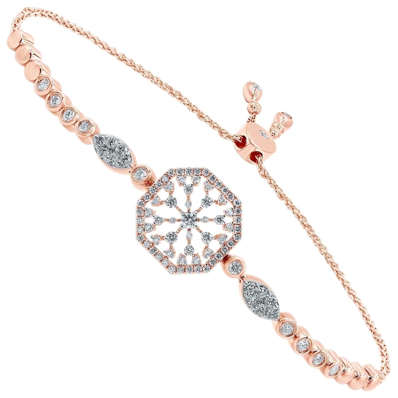 18 Karat Gold Diamond Snowflakes Bracelet For Sale