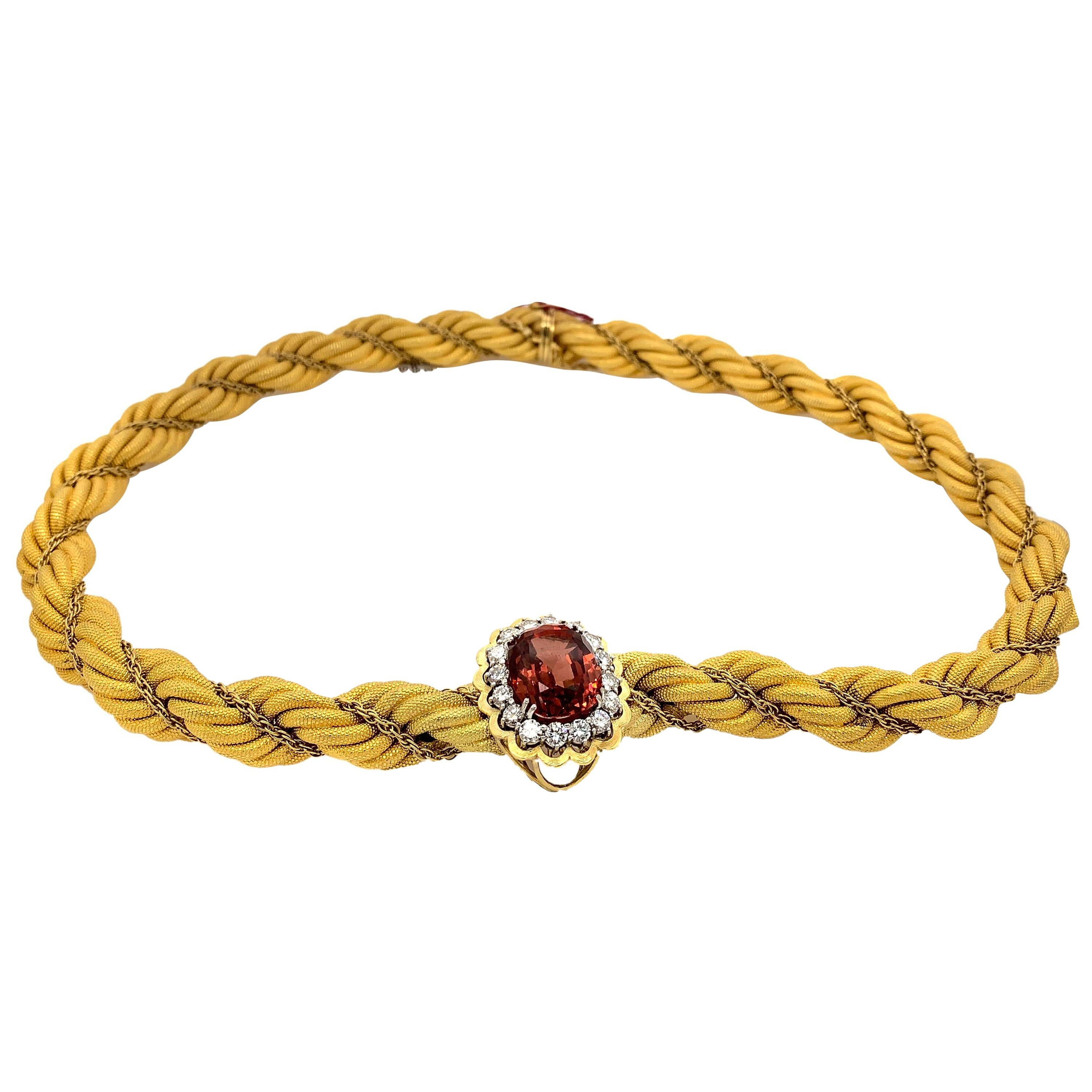 18 Karat Gold Diamond Spessartite Garnet Necklace For Sale