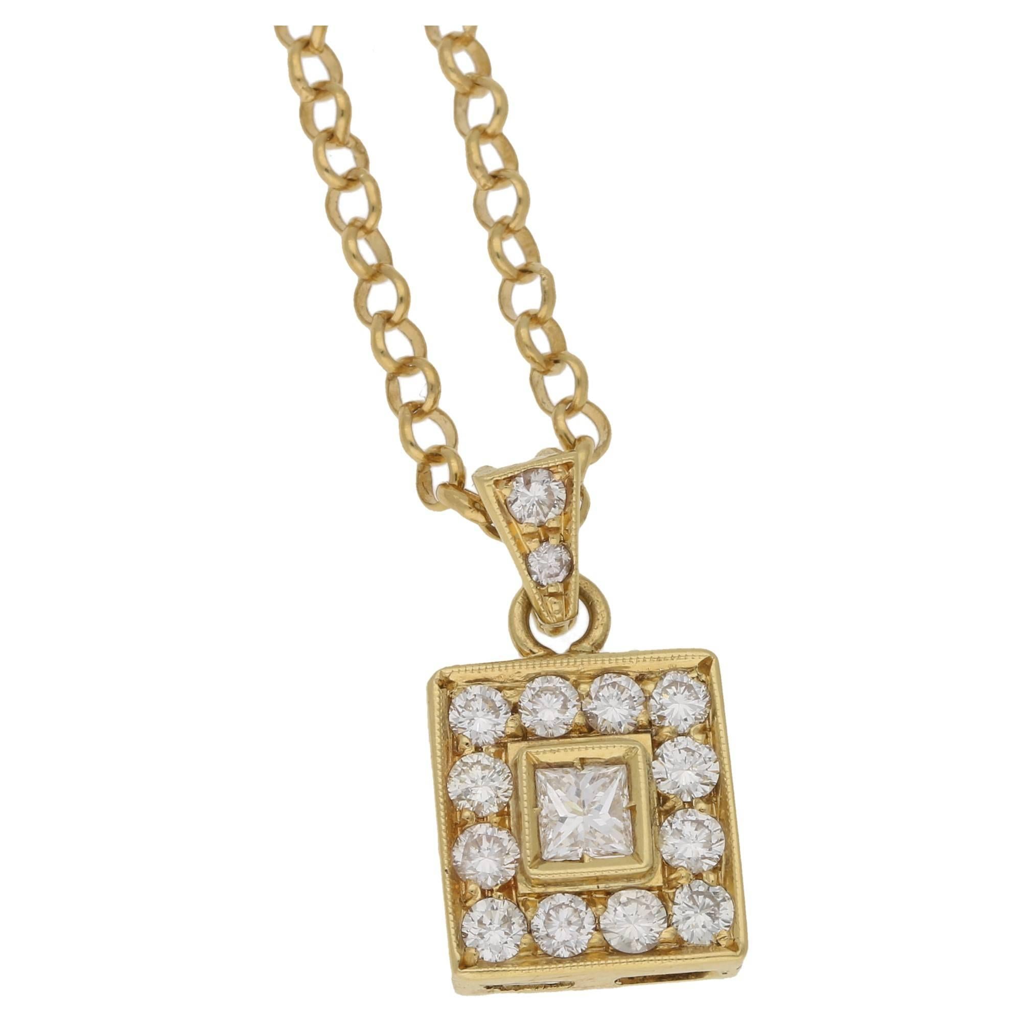 18 Karat Gold Diamond Square Cluster Pendant