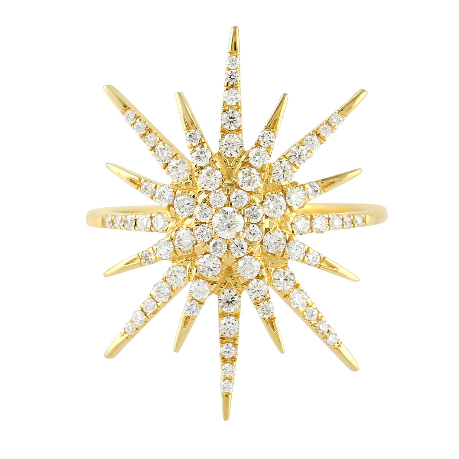 Modern 14 Karat Gold Diamond Starburst Ring For Sale