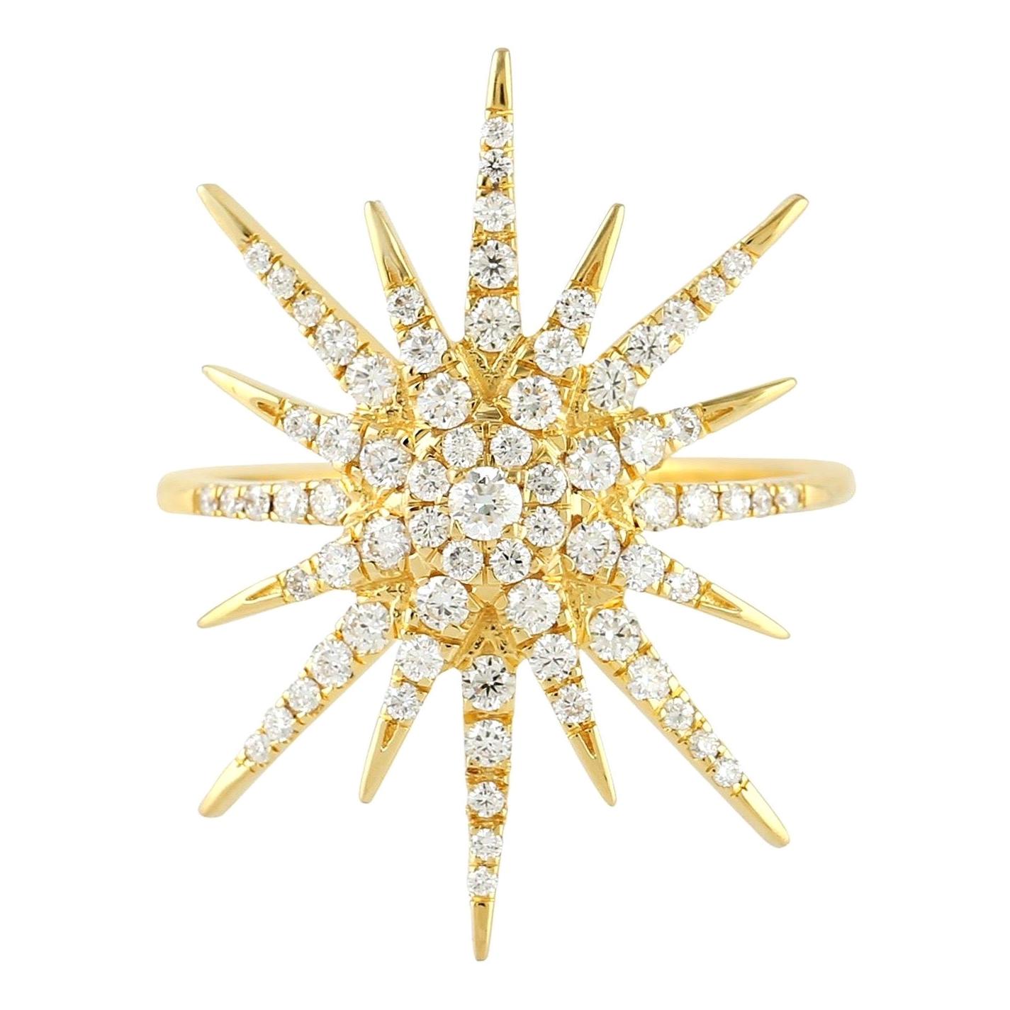 14 Karat Gold Diamond Starburst Ring For Sale