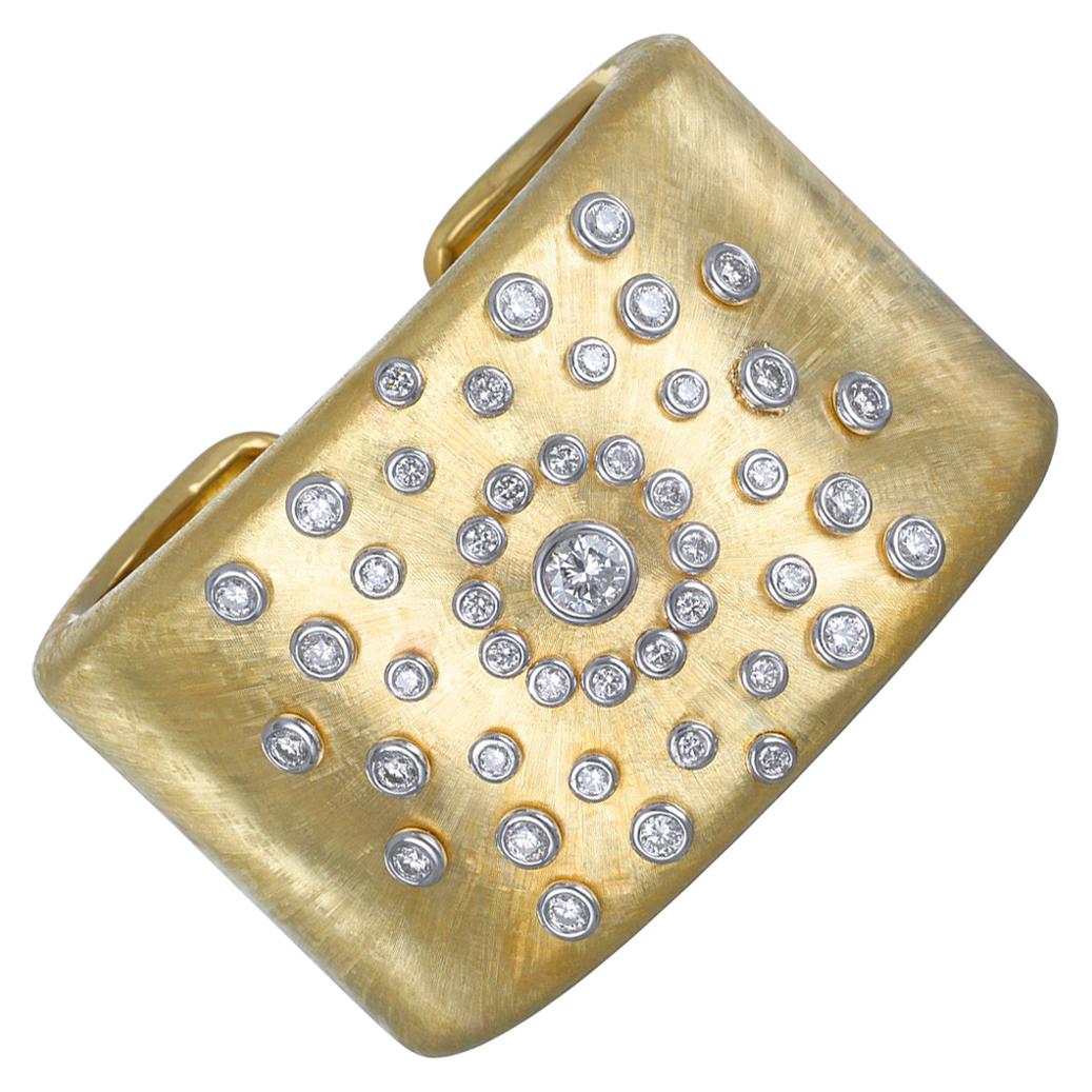 18 Karat Gold Diamond Sunburst Cuff Bracelet For Sale