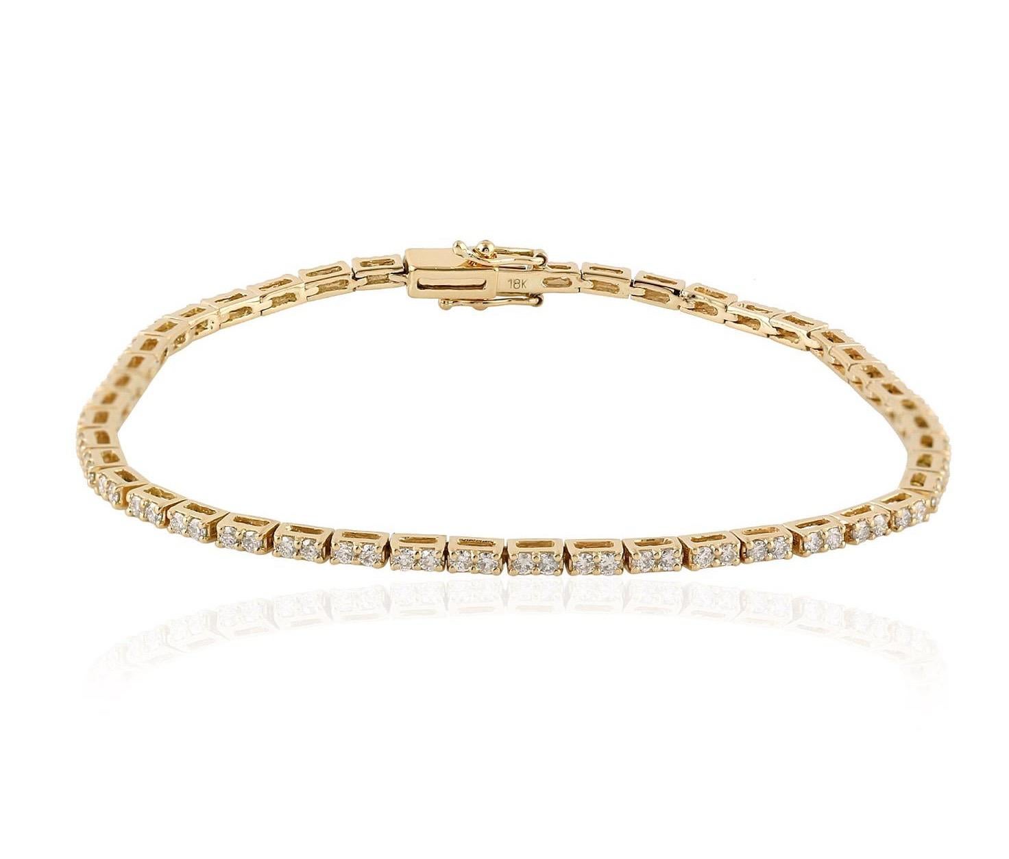 Artisan 18 Karat Gold Diamond Tennis Bracelet For Sale