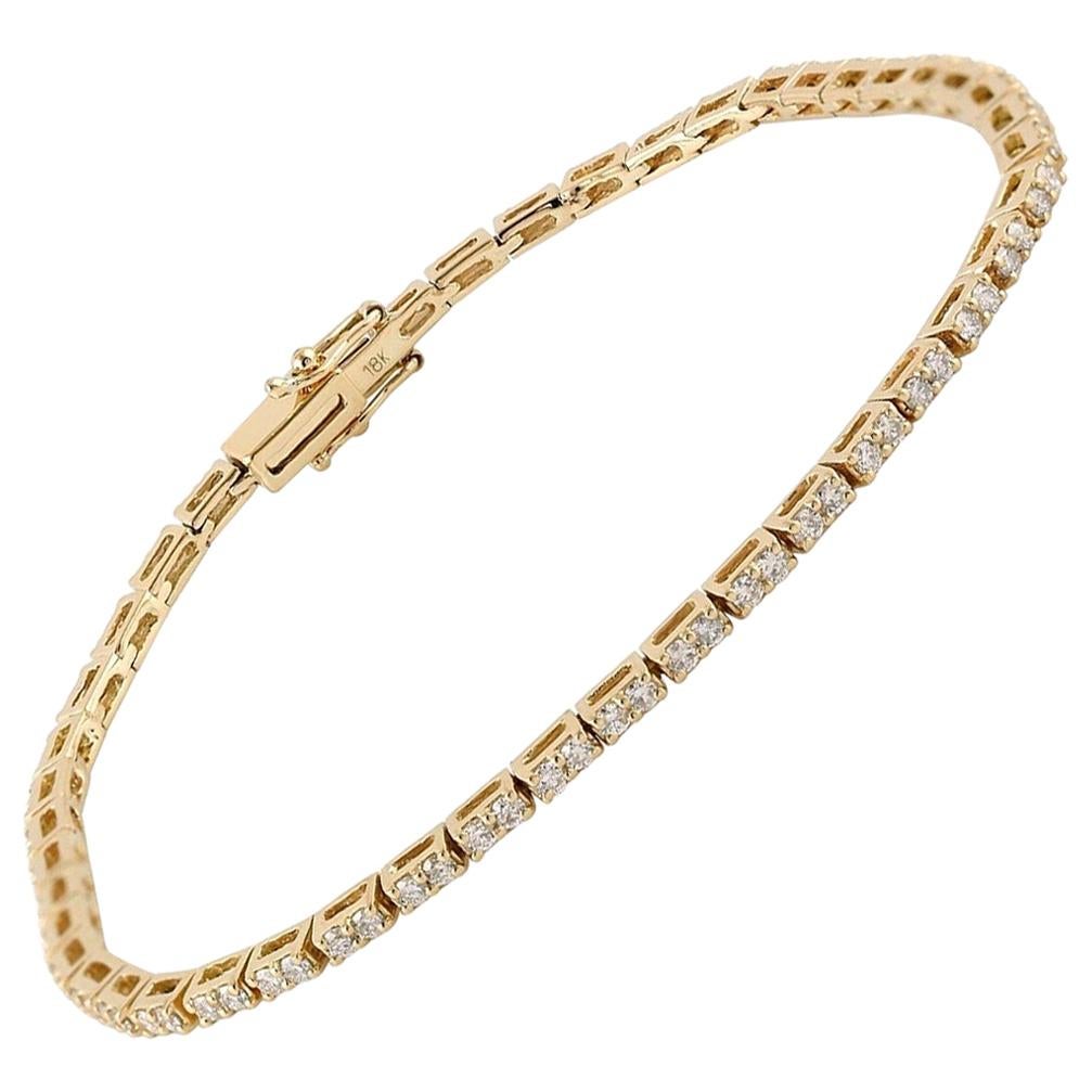 18 Karat Gold Diamond Tennis Bracelet For Sale