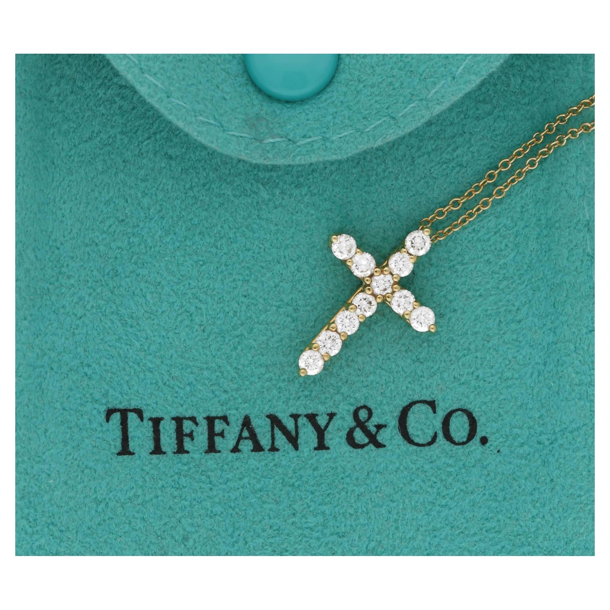 18 Karat Gold Diamond Tiffany & Co. Cross Pendant In Excellent Condition In London, GB