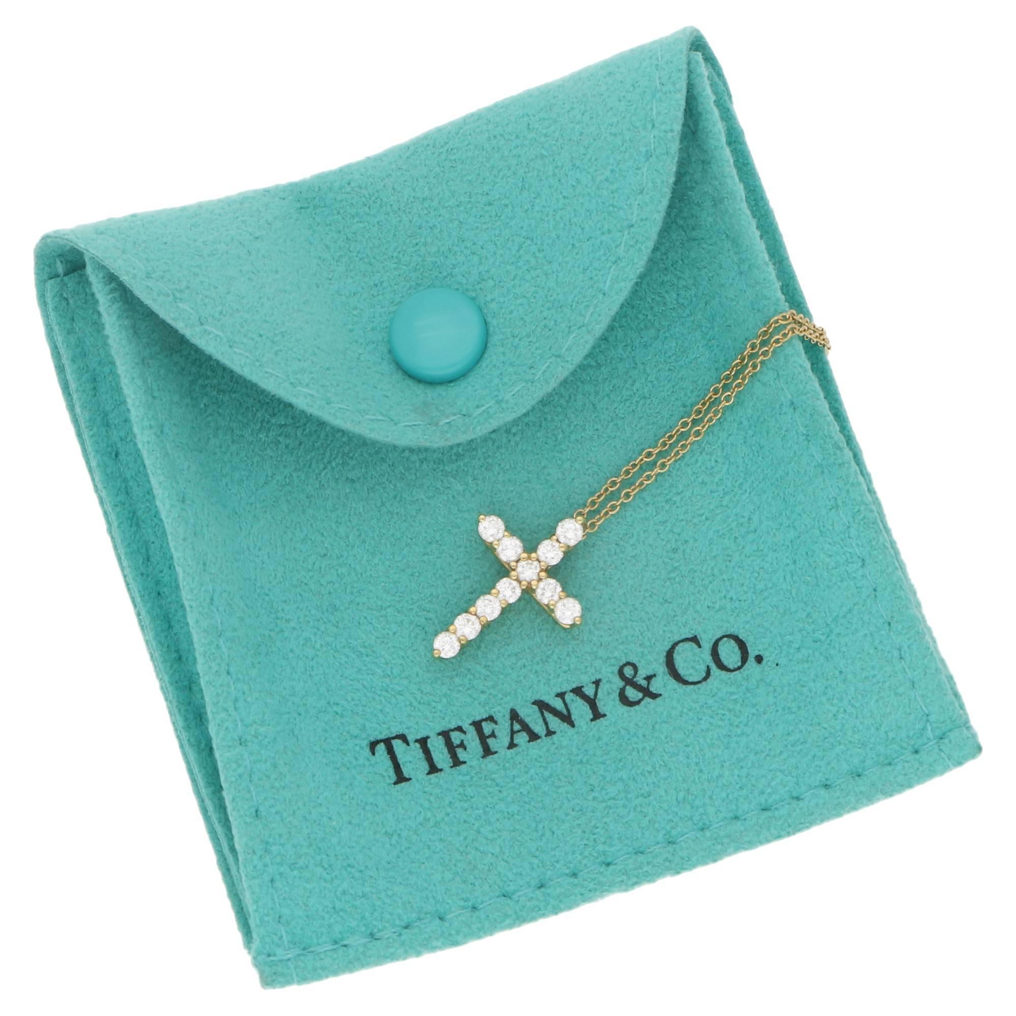 Women's or Men's 18 Karat Gold Diamond Tiffany & Co. Cross Pendant