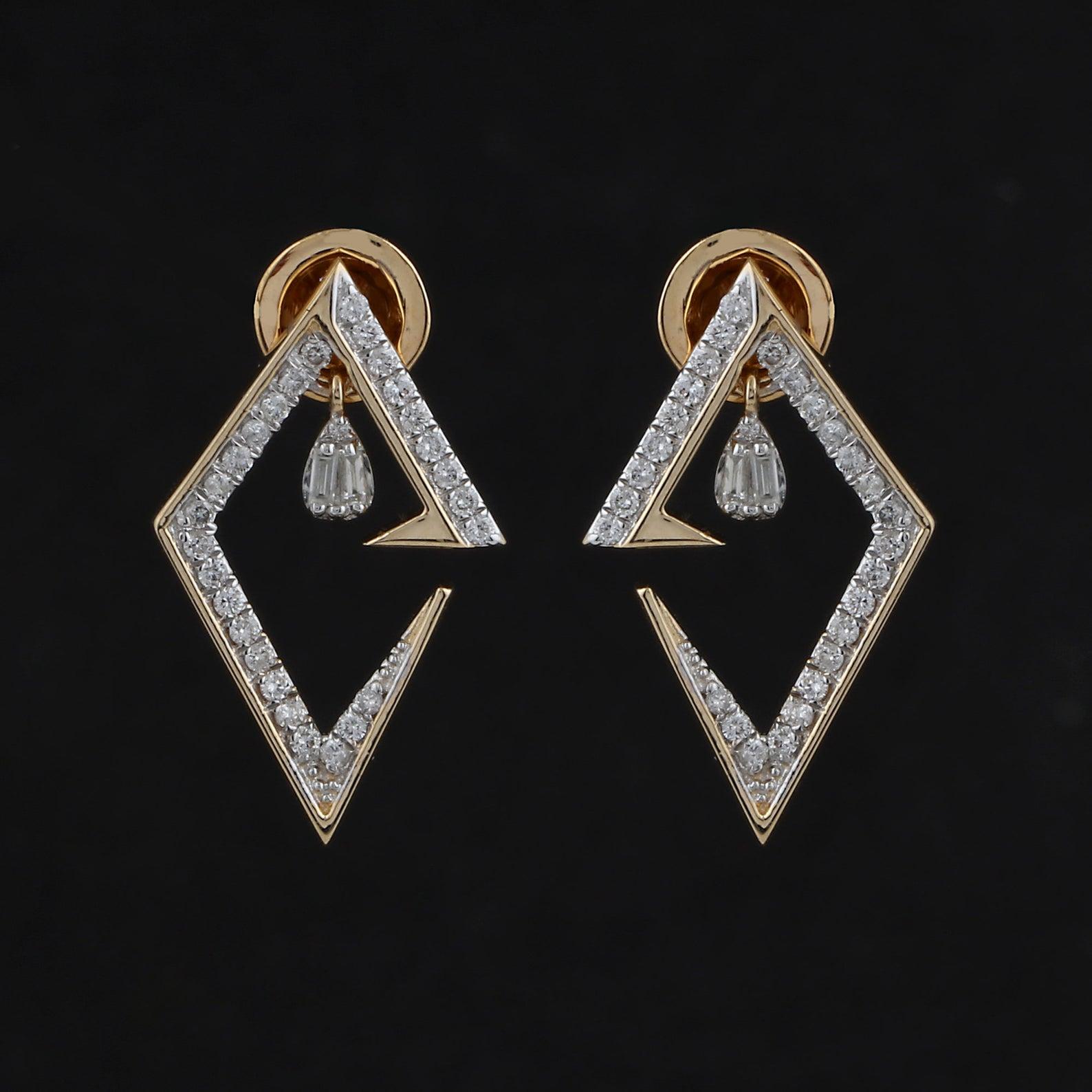 14 Karat Gold Diamant-Ohrringe mit V-Verschluss (Moderne) im Angebot
