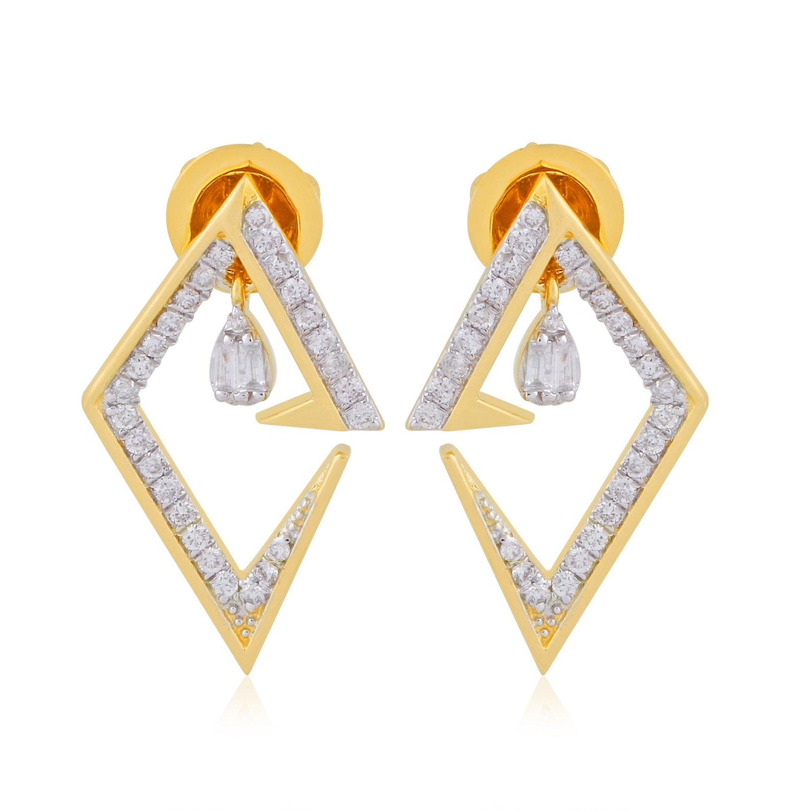 14 Karat Gold Diamant-Ohrringe mit V-Verschluss (Gemischter Schliff) im Angebot