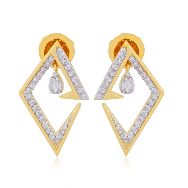 14 Karat Gold Diamond V Earrings For Sale at 1stDibs