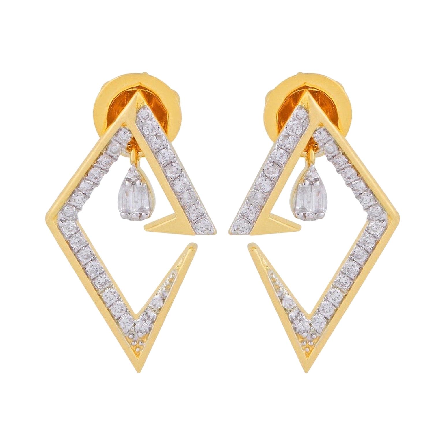 14 Karat Gold Diamond V Earrings For Sale