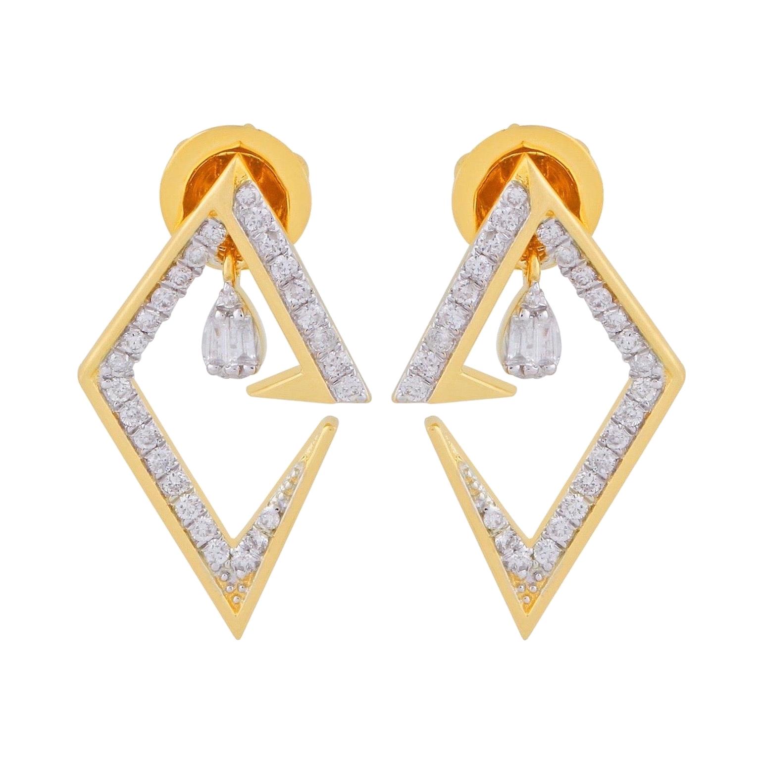 14 Karat Gold Diamond V Earrings For Sale