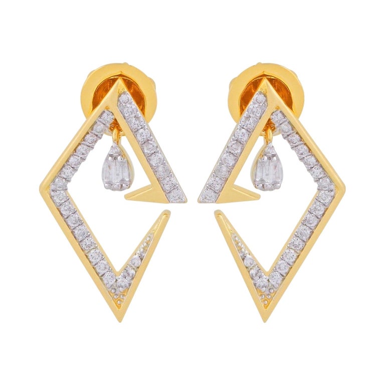 14 Karat Gold Diamond V Earrings For Sale at 1stDibs