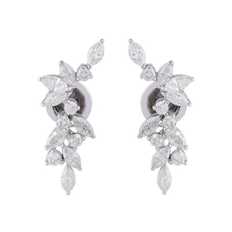 18 Karat Gold Diamond Vine Stud Earrings For Sale at 1stDibs