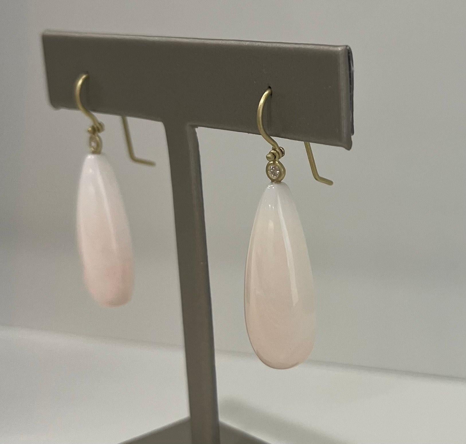 Briolette Cut 18 Karat Gold Diamond White Coral Granutlation Hinge Earring For Sale
