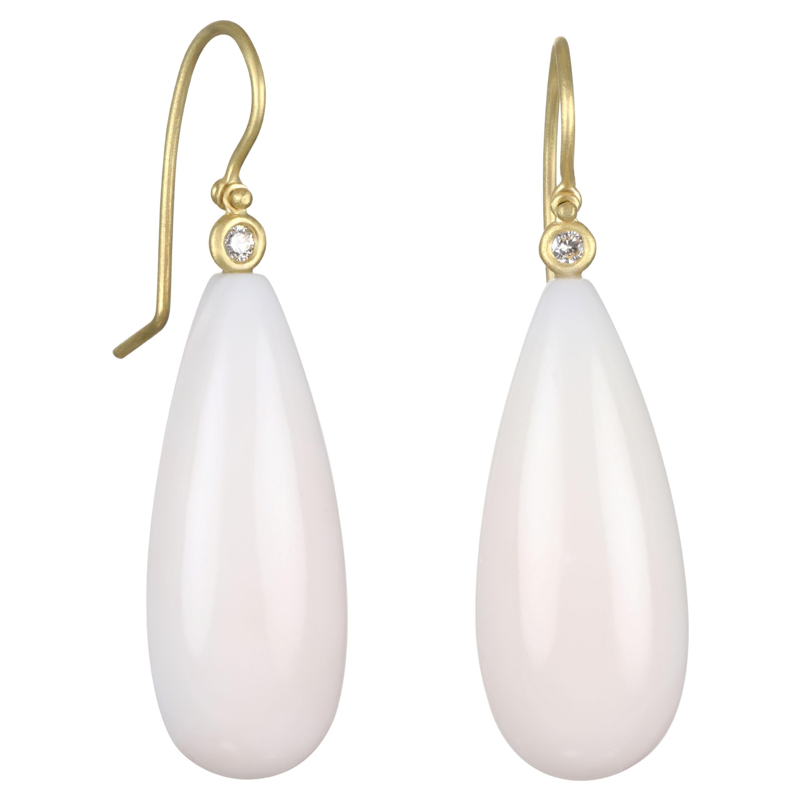 18 Karat Gold Diamond White Coral Granutlation Hinge Earring For Sale
