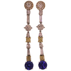 18 Karat Gold, Diamonds ‘7.13 Carat’, Tanzanite ‘6.93 Carat’ Drop Earrings