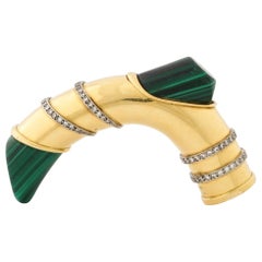 manche de canne de marche en or 18 carats:: diamants et malachite par Asprey London