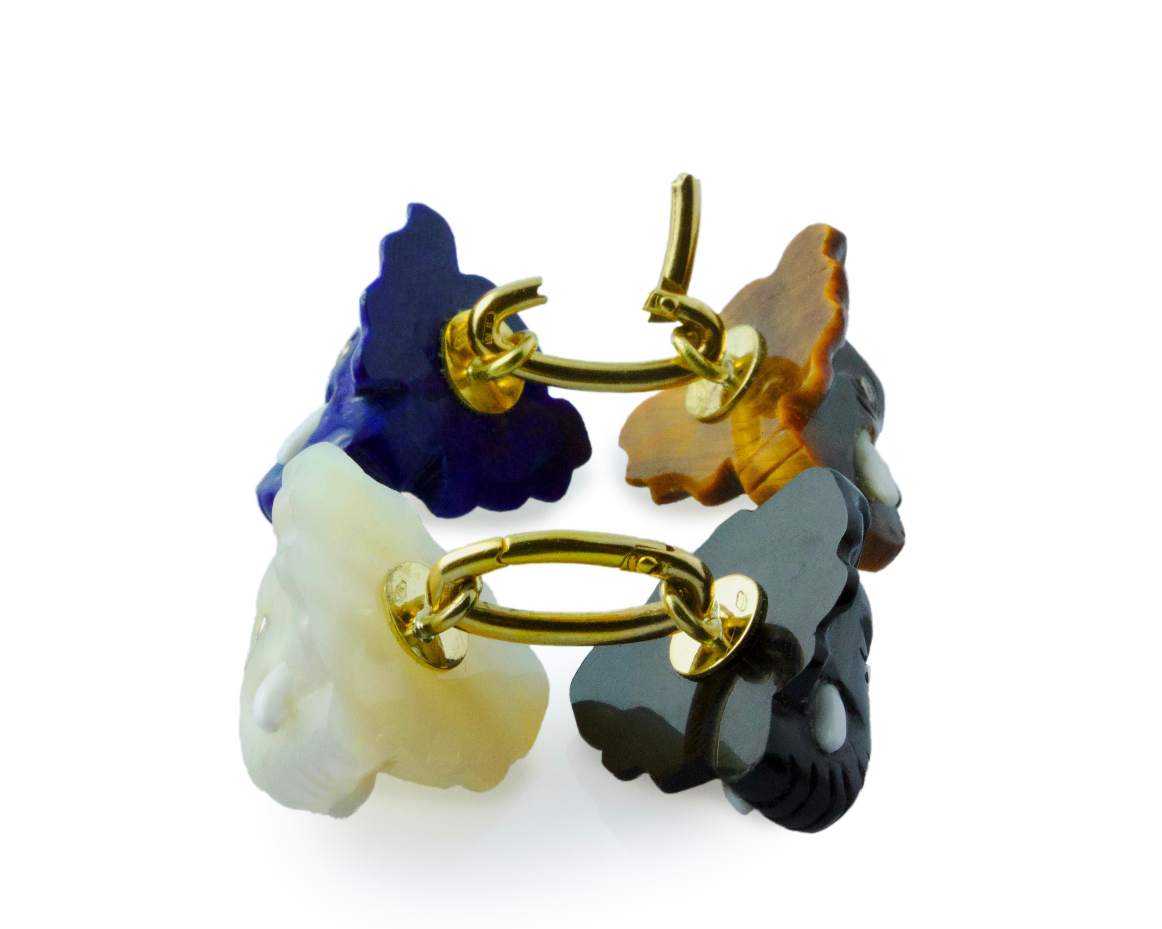 Mixed Cut 18 Karat Gold Diamonds Elephant Onyx Lapis Lazuli Mother of Pearl Cufflinks For Sale