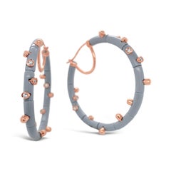 18 Karat Gold Diamonds Grey Pearl Aluminum Cactus Garavelli Hoop Earrings