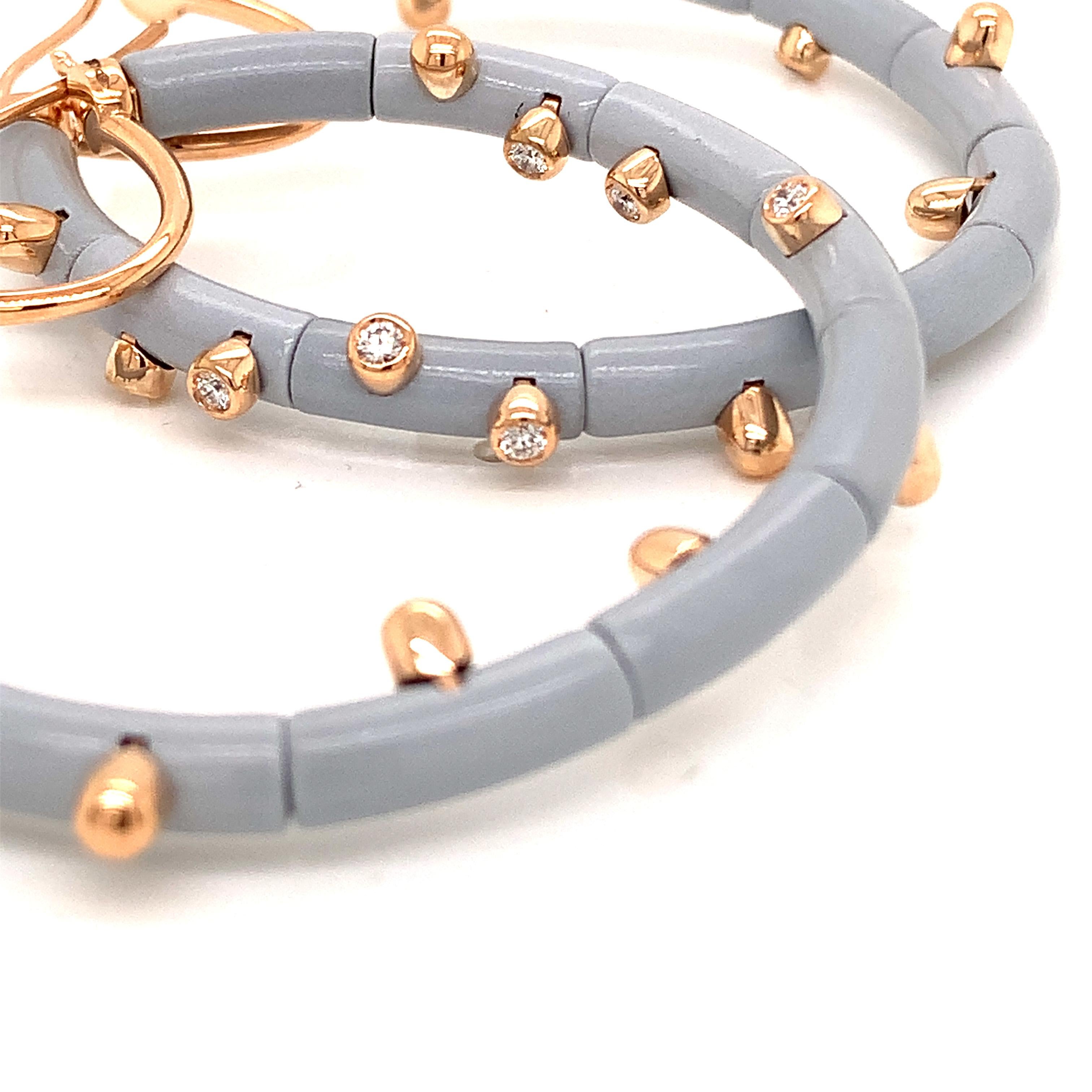 18 Karat Gold Diamonds Grey Pearl Aluminum Cactus Garavelli Hoop Earrings In New Condition For Sale In Valenza, IT