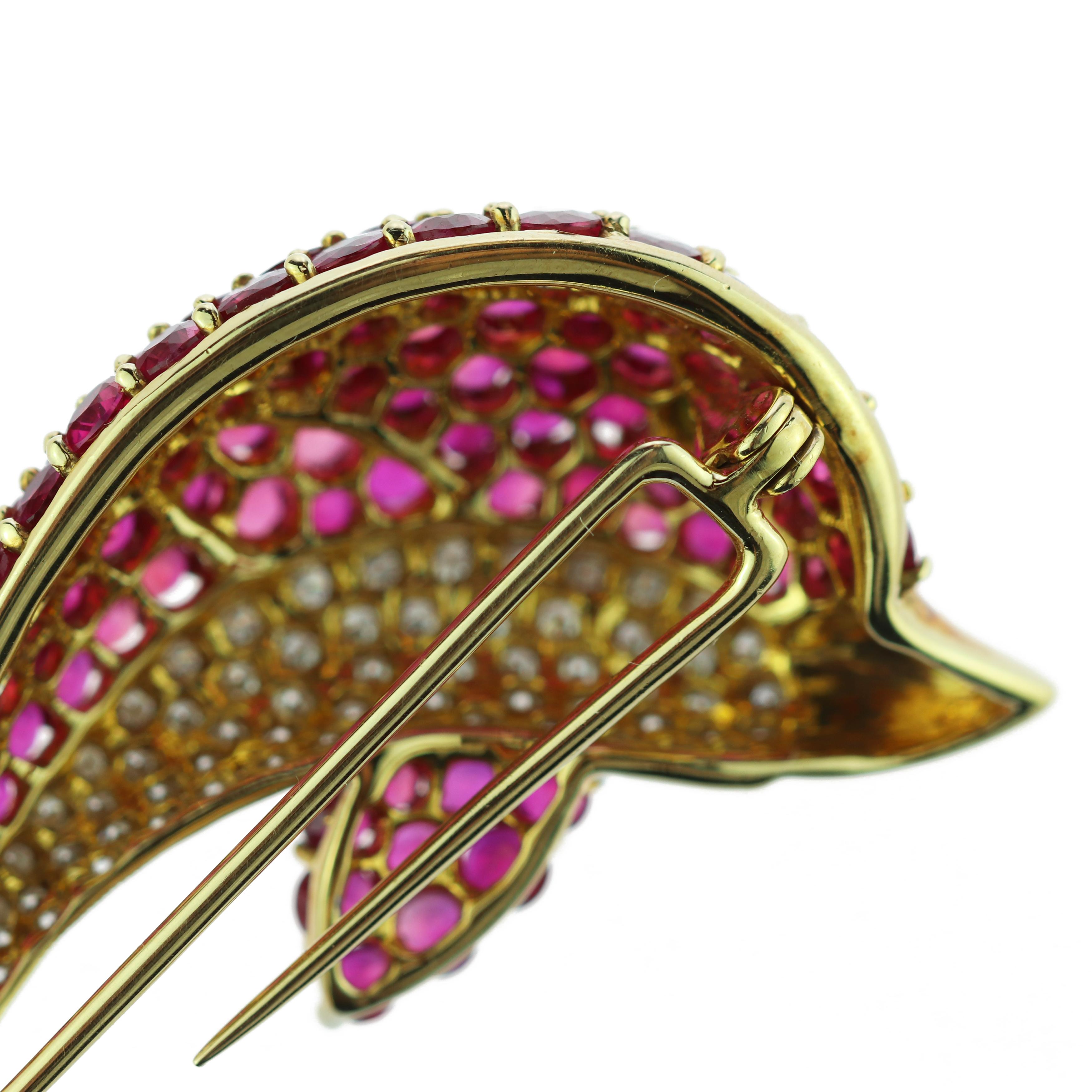 18 Karat Gold Diamond Ruby Emerald Pave Pink Dolphin Pin Clip Colorful Brooch 1