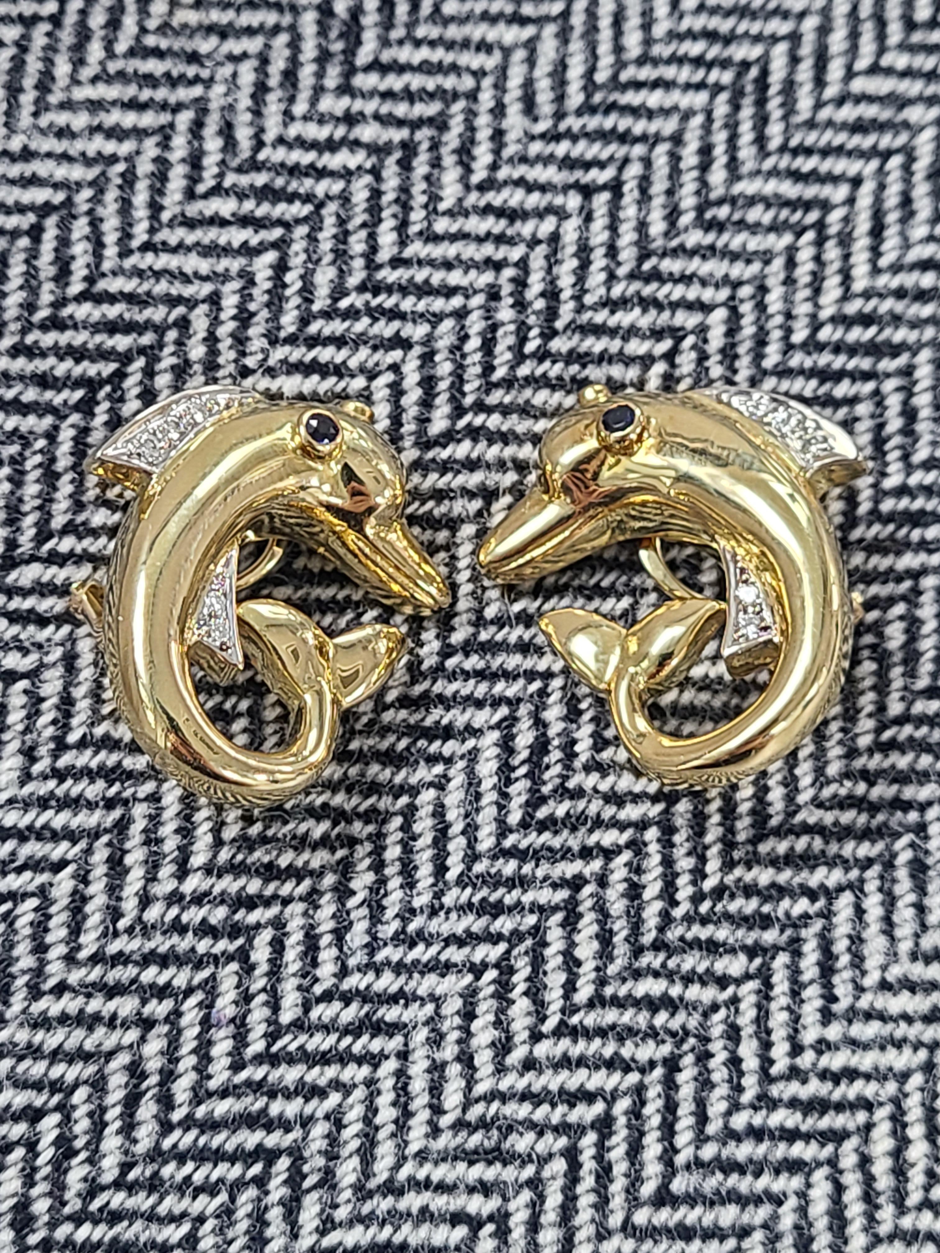 Women's 18 Karat Gold Dolphin Designer Earring For Sale