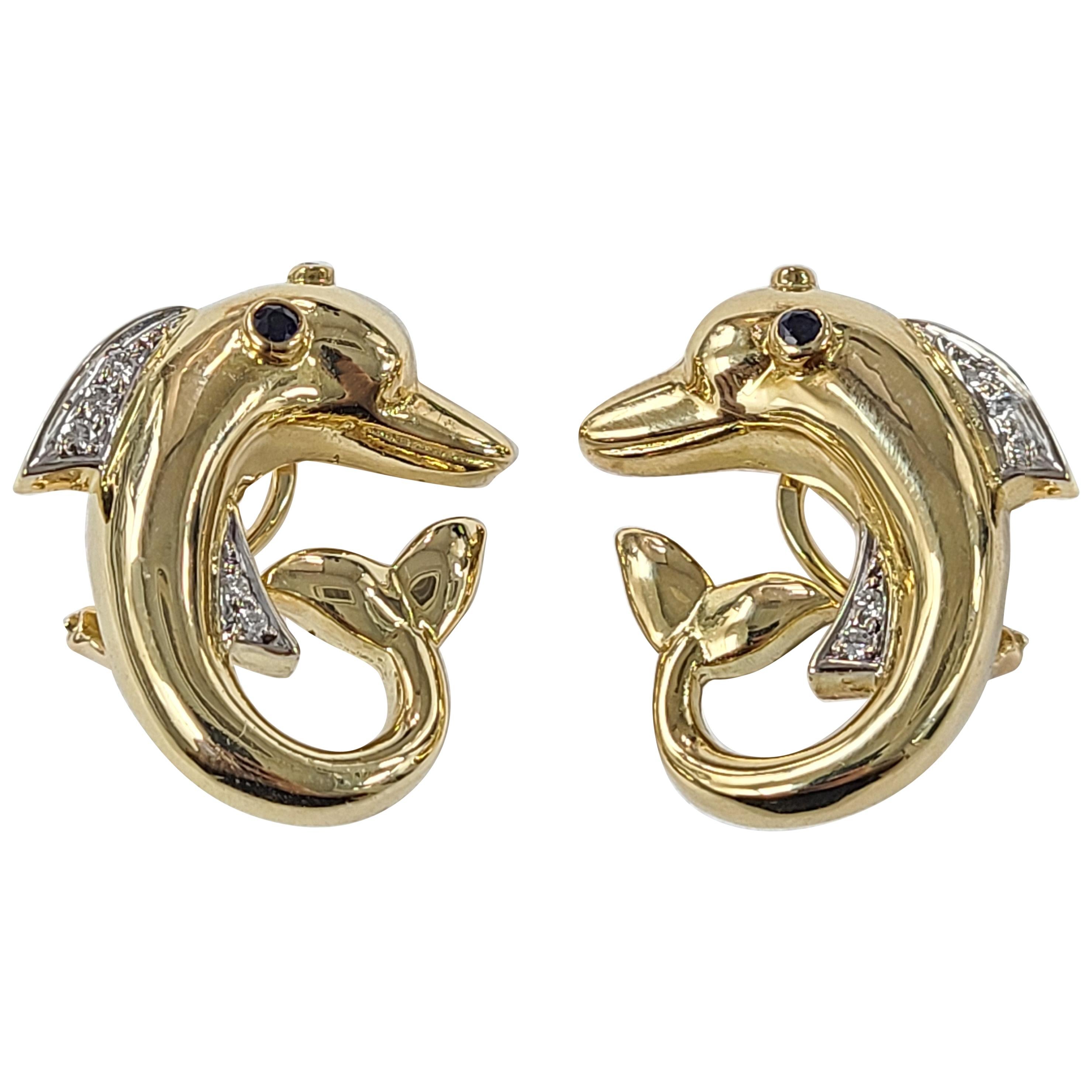 18 Karat Gold Dolphin Designer Earring For Sale