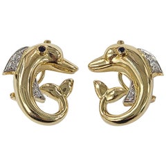 Boucles d'oreilles de créateur en or 18 carats avec dauphin