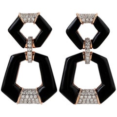 14 Karat Gold Door Knocker Onyx Diamond Earrings