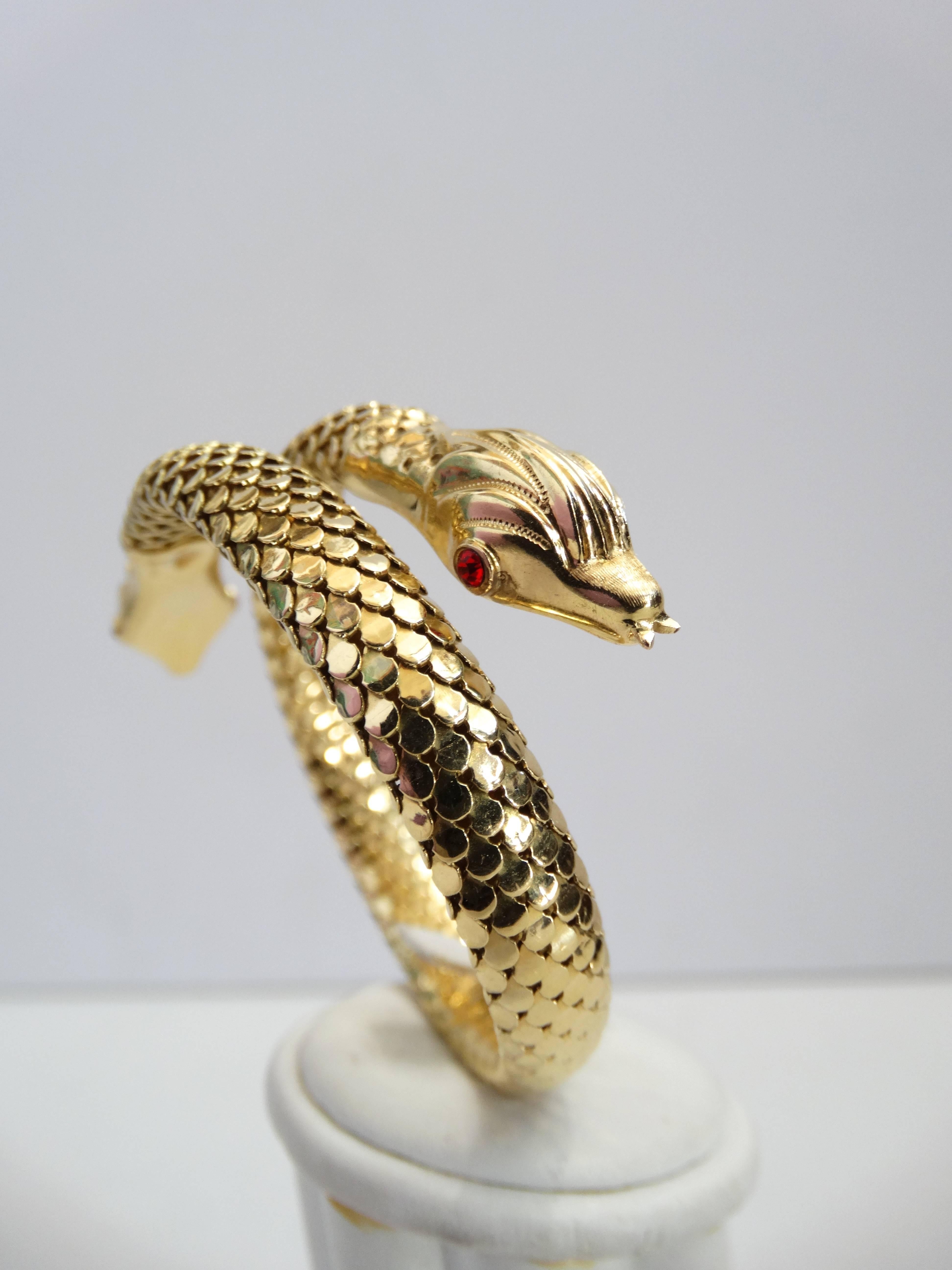 Egyptian Revival 18 Karat Gold Double Headed Serpent Wrap-Around Bracelet For Sale