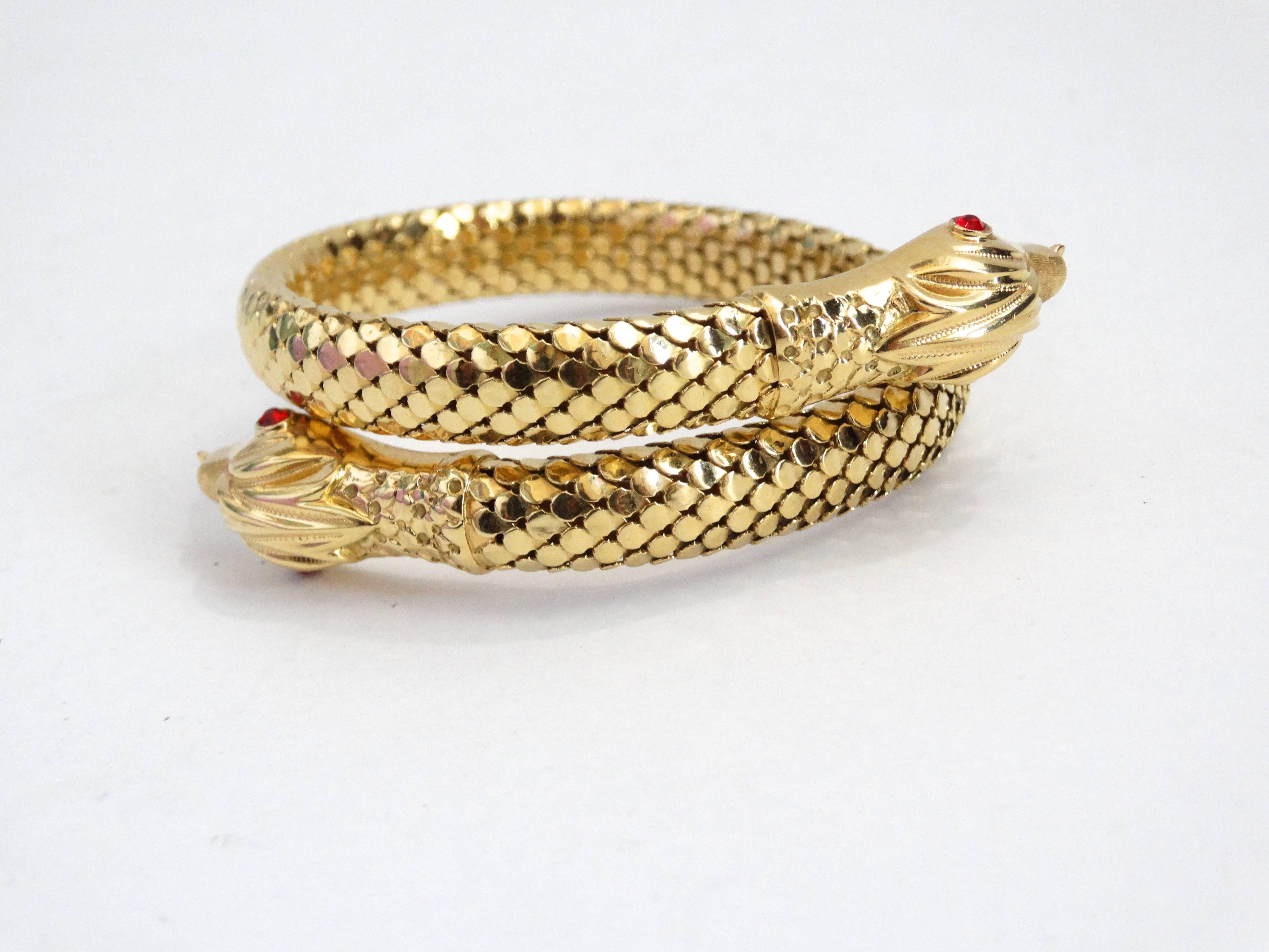 Cabochon 18 Karat Gold Double Headed Serpent Wrap-Around Bracelet For Sale
